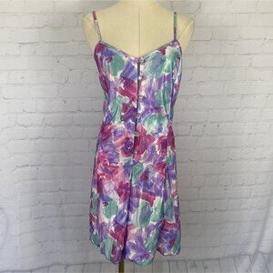 ⭐ 3/$15 Vintage 80s Union Made Purple Floral Lingerie Satin Romper Size XL XXL